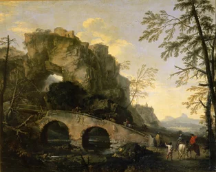 Landschap met een vervallen brug